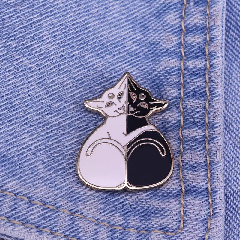 Black and white Luna cat Enamel Pin