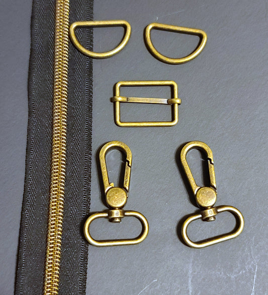 6pc Zipper & Hardware Bundle 1" Bronze & Black
