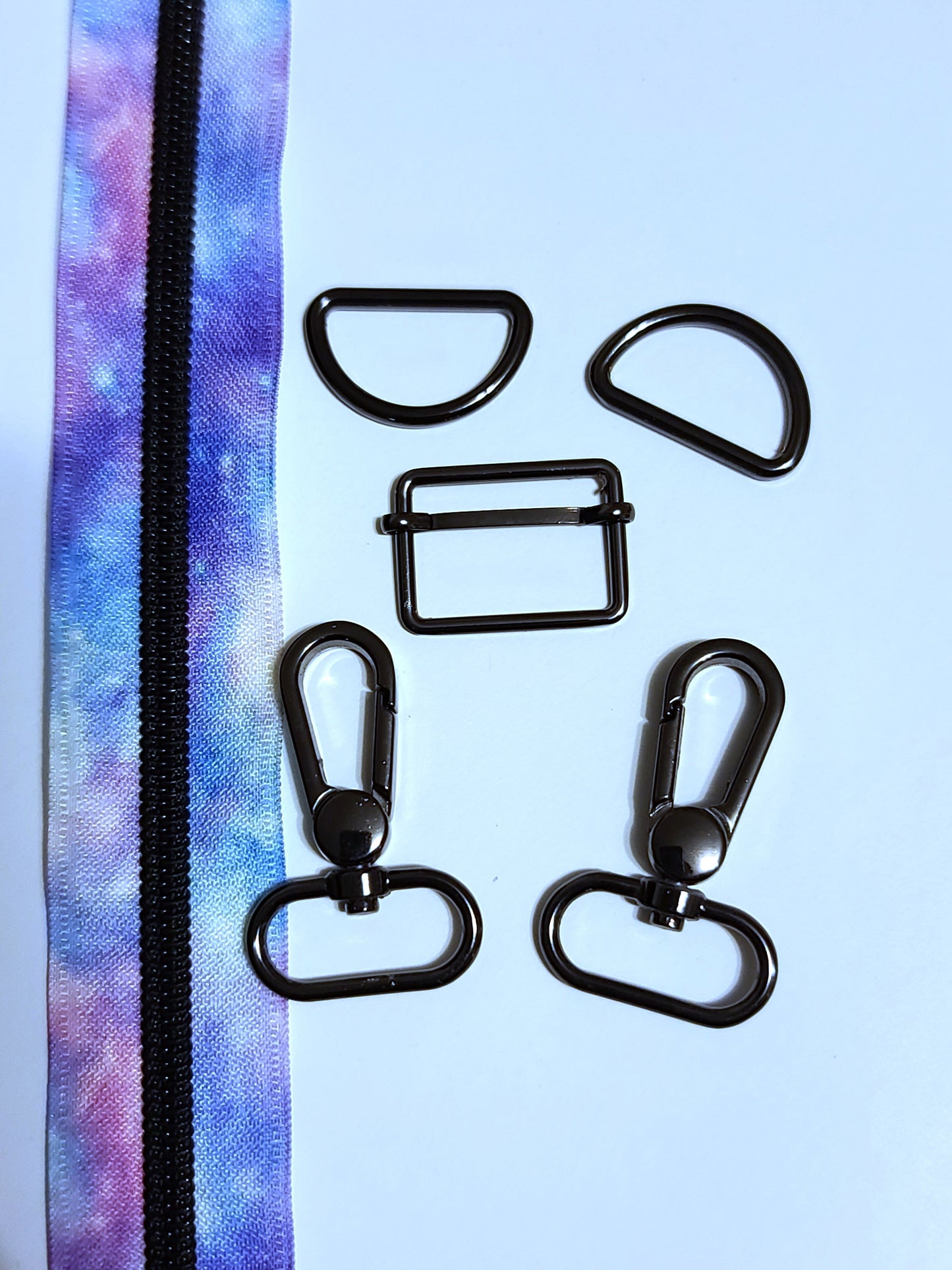 6pc Zipper & Hardware Bundle 1" Gunmetal & Galaxy