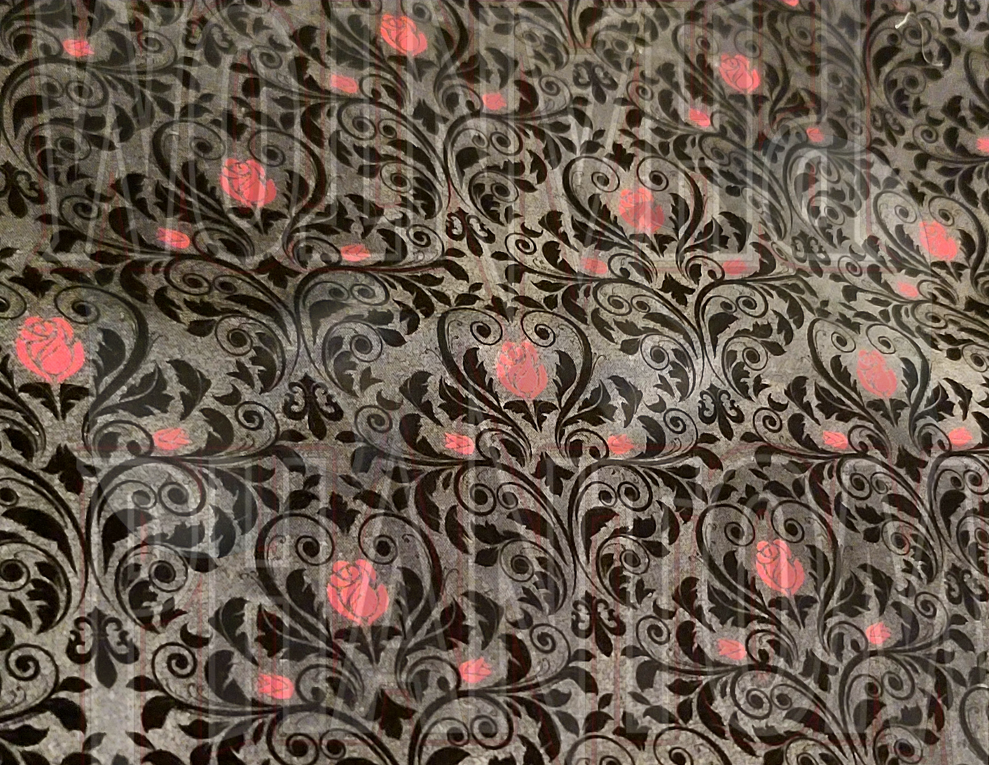 Vintage Goth Pink Roses Cotton Woven