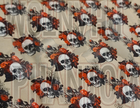 Skulls & Red Roses Tan Cotton Woven
