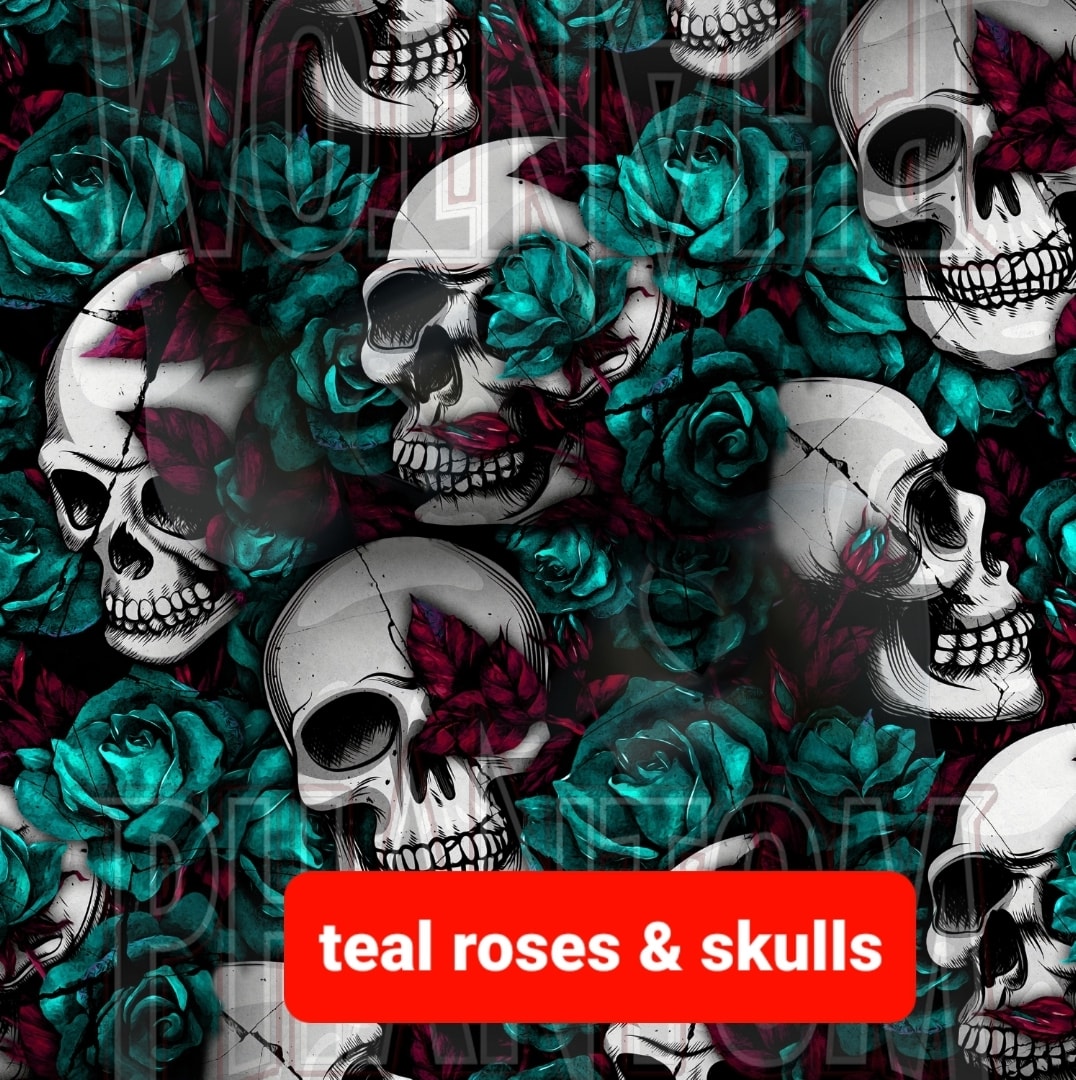 Preorder Teal Skulls and Roses