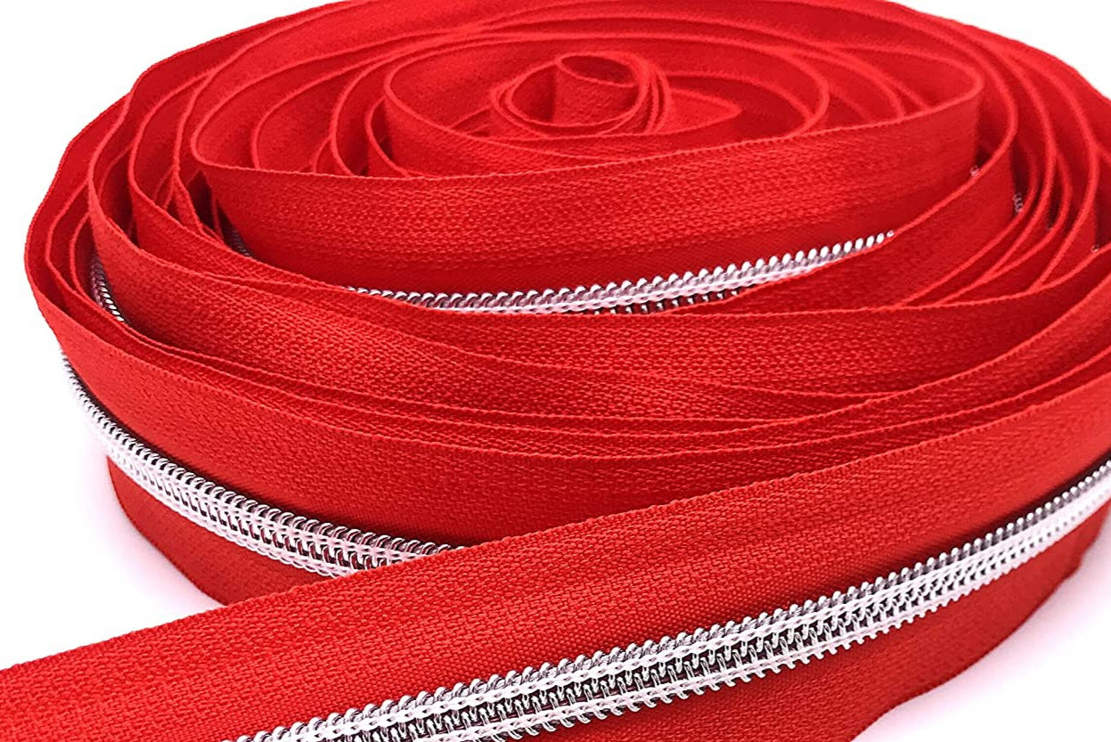 #5 Nylon Zipper Red/Silver