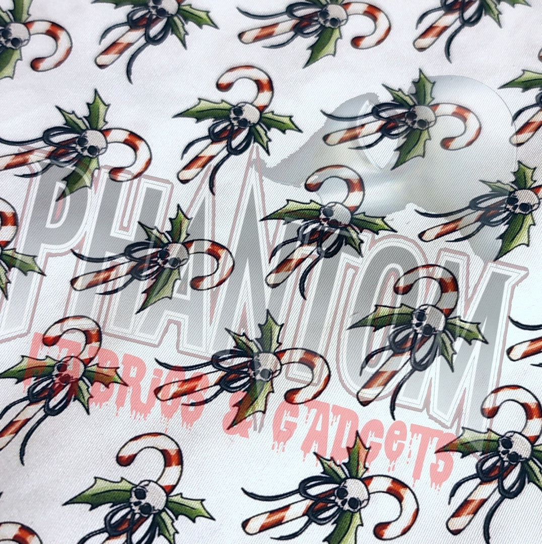 White Skull Candy Canes Christmas Woven