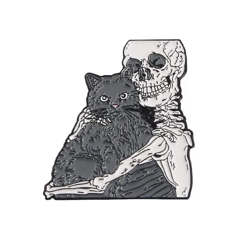 Cat & Skelton Enamel Pin