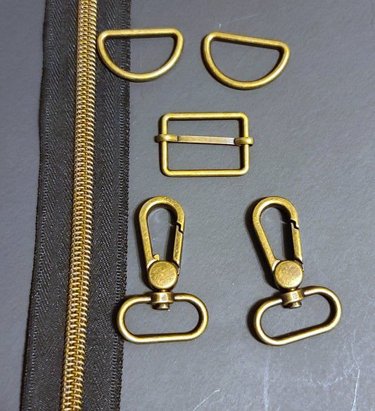 6pc Zipper & Hardware Bundle 1" Bronze & Black