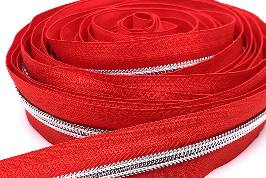 #5 Nylon Zipper Red/Silver