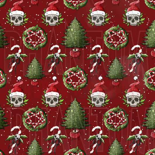 Preorder Christmas Santa Skulls & Trees Red