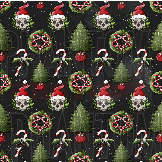 Preorder Christmas Santa Skulls & Trees Black
