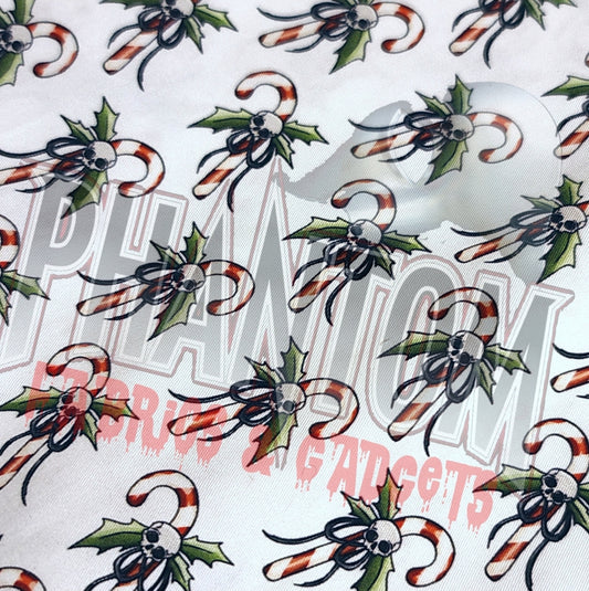 White Skull Candy Canes Christmas Woven