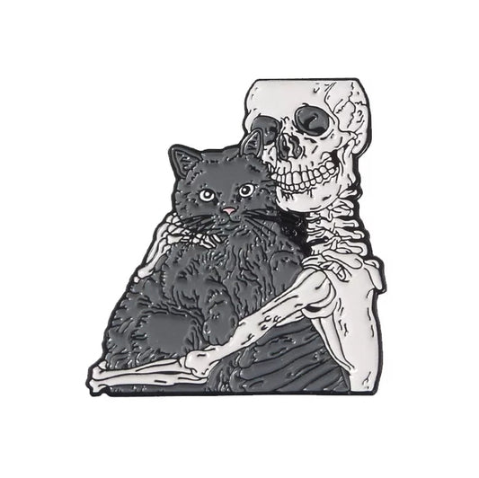 Cat & Skelton Enamel Pin