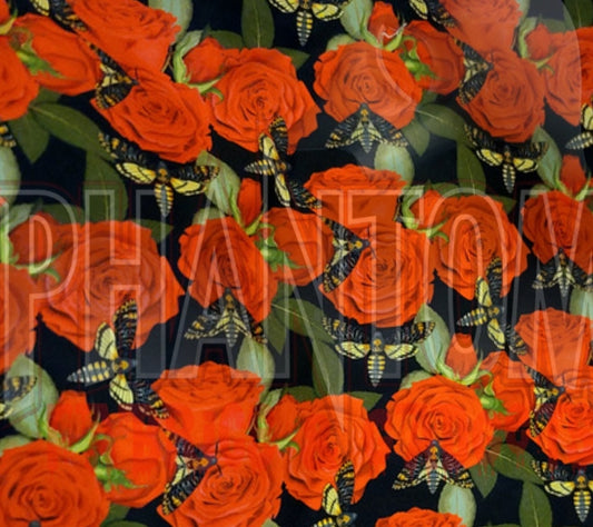 Moths and Red Roses Cotton Woven
